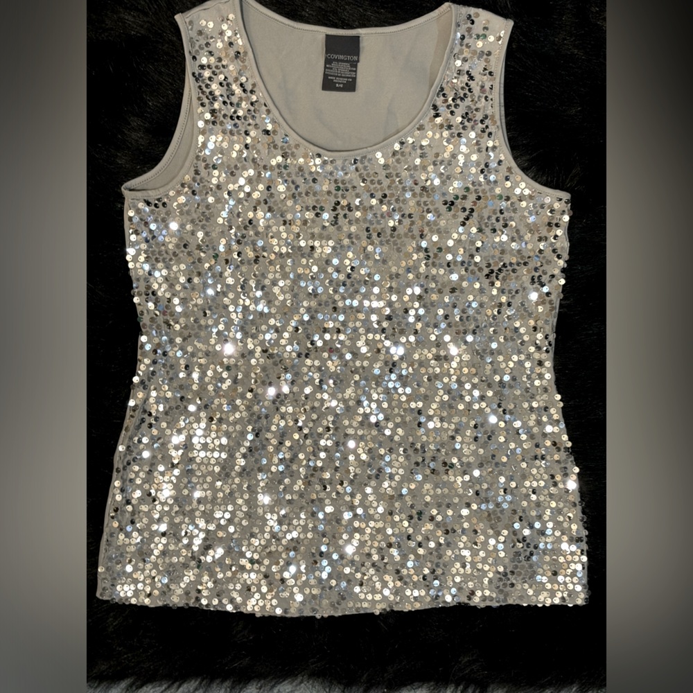 Grey sequin tank top, size S, like new.